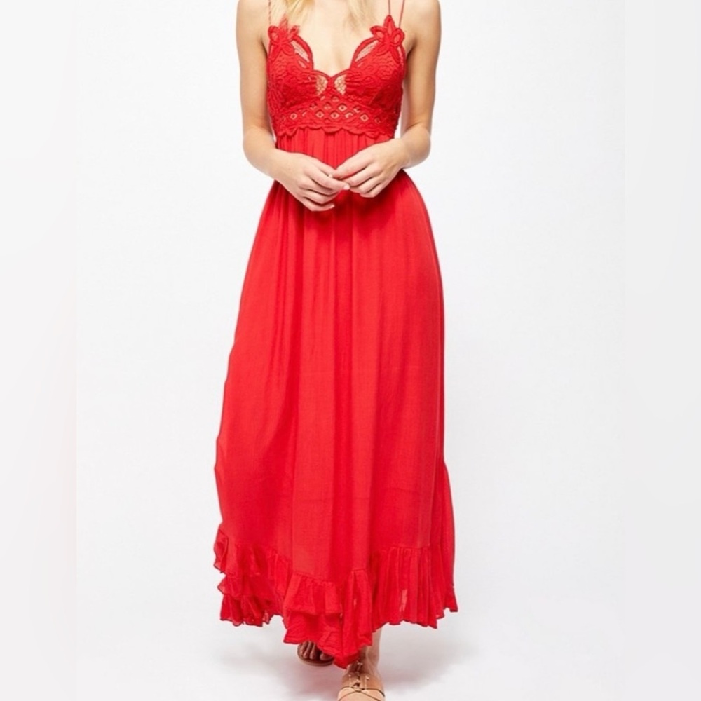 Free People Adela Red Maxi Dress (Size: Small)